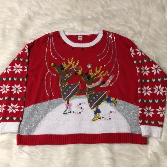 Holiday time skating deer Christmas sweater - Picture 2 of 7